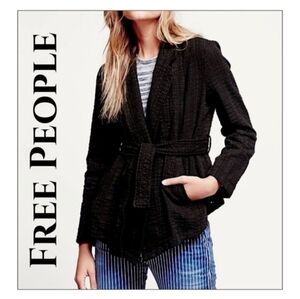 70. Free People Textured Belted Jacket – Black – Size Small